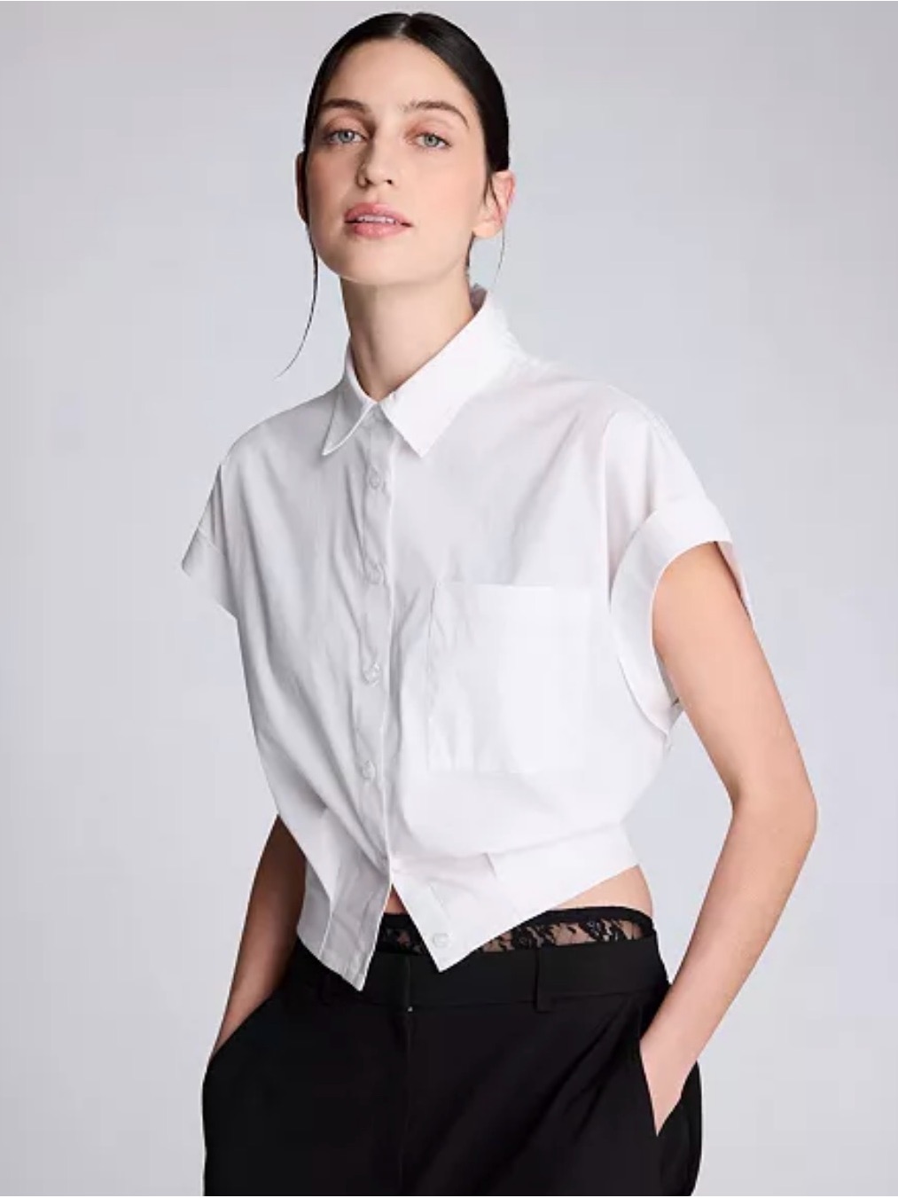 Kenneth Cole White Cropped Button-Down Shirt